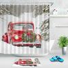 Fabric Shower Curtain Set Dog Driver Christmas Truck Wreath Bathroom Decor Hooks