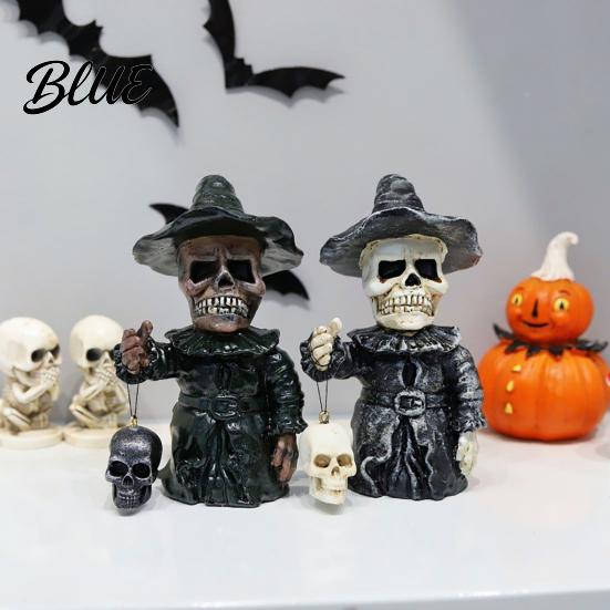 Wizard Skeleton Statue Gothic Figurine Small Resin Skull Statue Day of The Home Decor Dead Halloween Decoration for Shelf Desktop Office