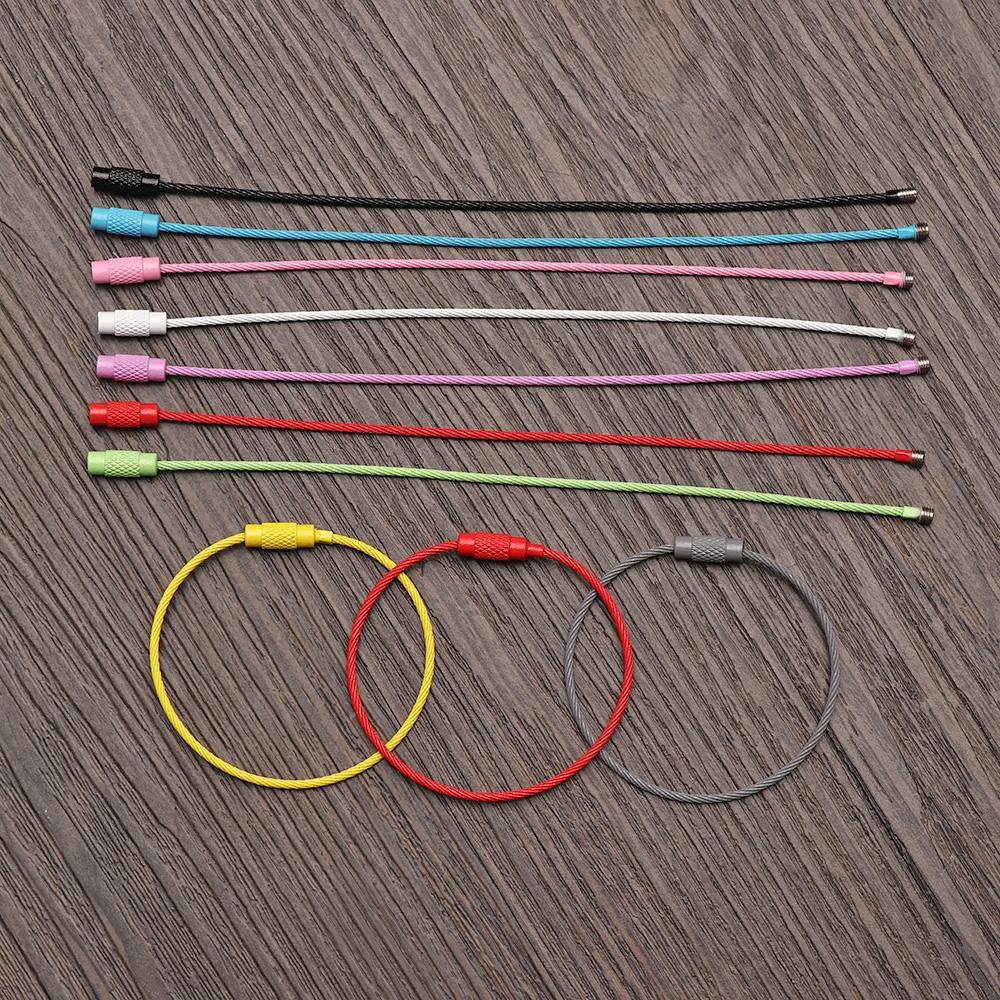 10pcs 1.5*150mm Holder Circle Loop Outdoor Camp Cable Wire Keychain Rope EDC Keyring Screw Lock