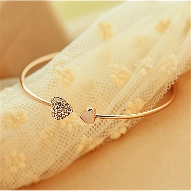Hot-selling jewelry full diamond heart-shaped love bracelet, adjustable opening bracelet, double peach heart spot