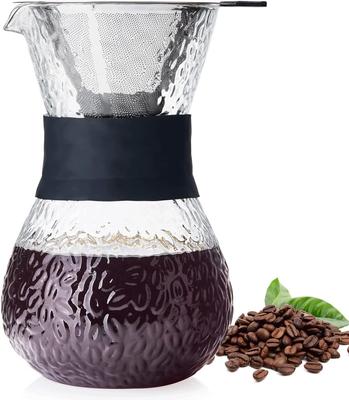 Pokaro Tea Coffee Server, Heat Resistant Glass, 600ml, No Paper Coffee Filter Required, Stylish Drip Coffee Server, Reusable Stainless Steel Filter,