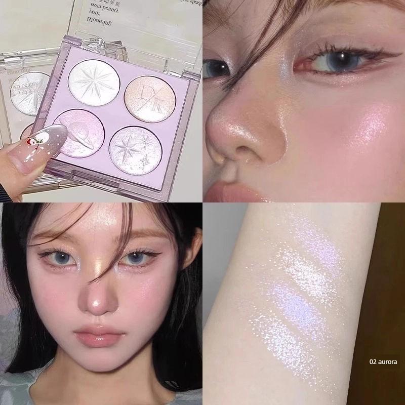 Pearl Flash Four Color Eyeshadow Palette 2025 New Arrival Shiny Crystal Thin and Glittering Earth Color Purple Highlight Brightening Eye Makeup