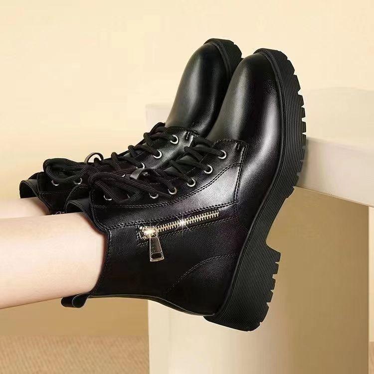 

Женские ботинки Мартин из мягкой нескользящей кожи, популярные новинки осени и зимы 2025 года, теплые, на толстом каблуке, женские ботинки в британском стиле, универсальные 40