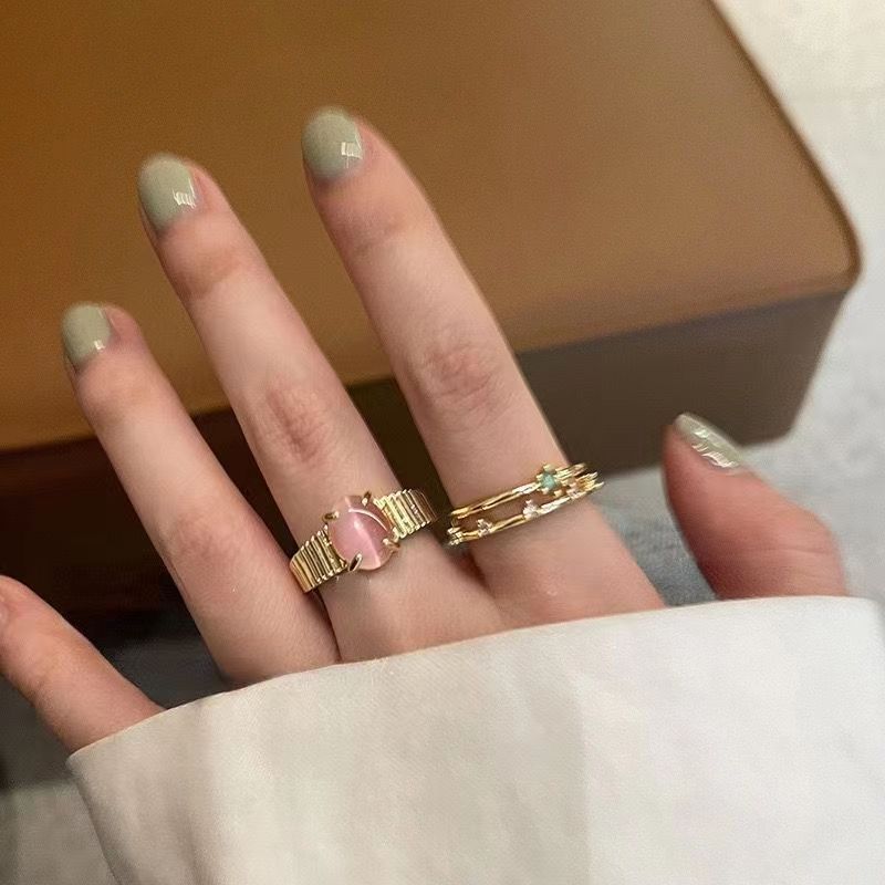 Pink opal ring temperament sweet open index finger ring Internet celebrity ring