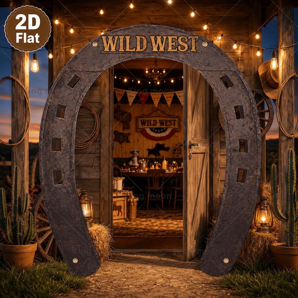 Western Cowboy Kulisse Banner, Wild West Hufeisen Rustikales Design, 78,74 x 47,24 Zoll Wandbehang Dekoration für Country-Motto-Party