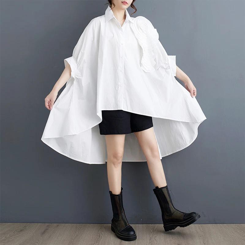 Xitao Irregular Bat Wing Sleeve Shirt Loose Three-dimensional Folds Flower Decoration Women Top ZY8813