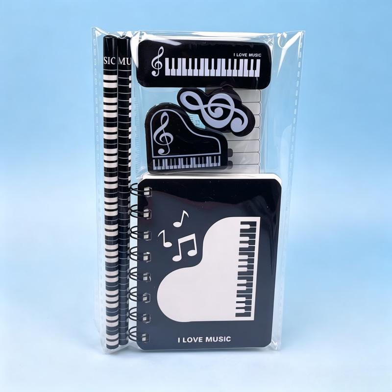 Music Note Pattern Student Stationery: Wooden Pencil and Eraser Set for Children