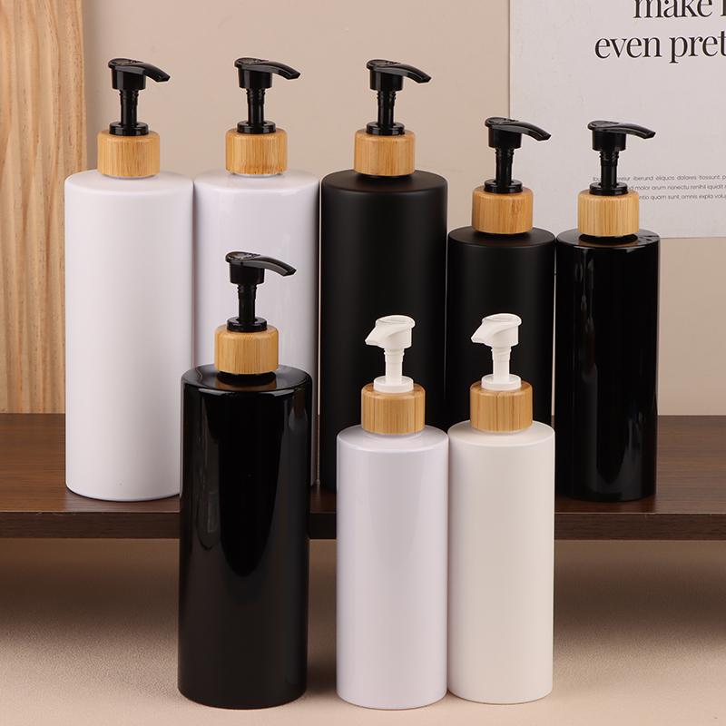 300/500Ml Cylindrical Bamboo Pump Dispenser Bathroom Pet Dish Soap Bottle Lotion Refillable Shower Gel Liquid Frosted Container