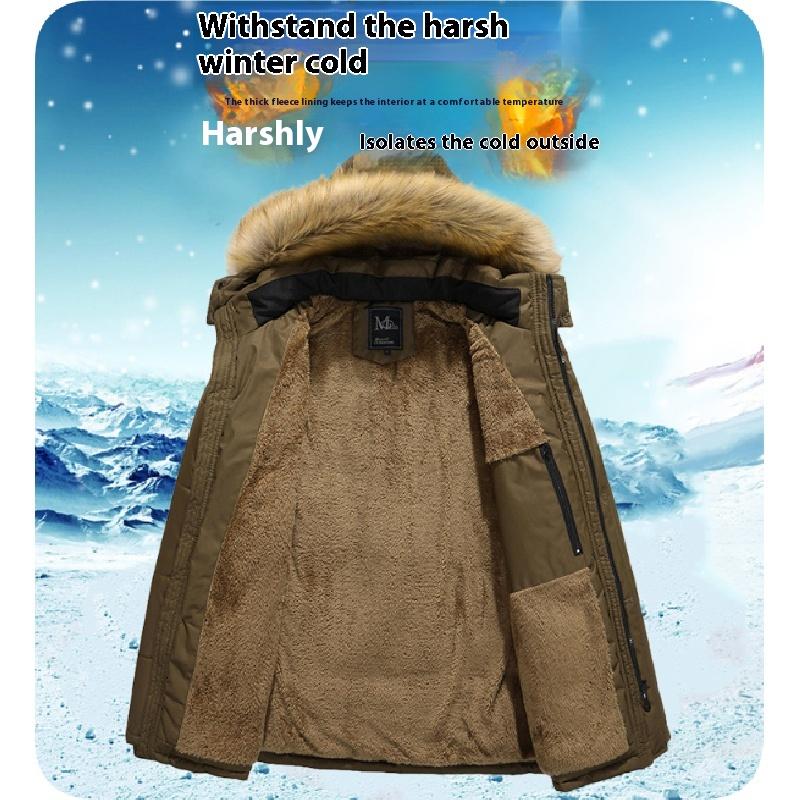 Winter Men's Cotton Jacket Men's Mid-Length Coat European and American Men's Fashion Loose Cotton Clothing Large Size Cold-Proof