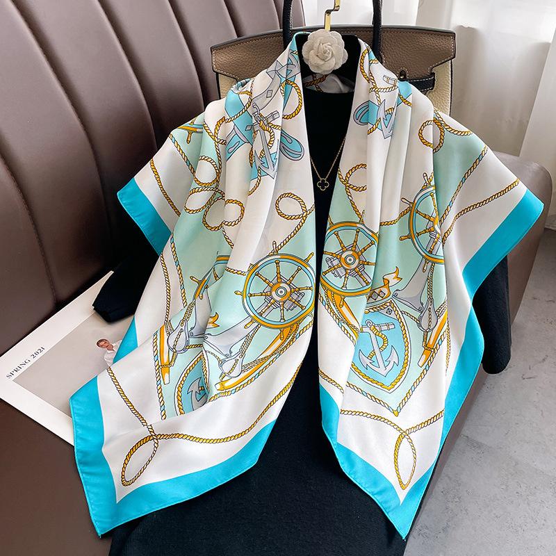 New 30 Colors Twill Silk Scarf Women 90cm Square Hijab Shawls And Wraps Female Foulard Headkerchief Elegant Floral Lady Bandana