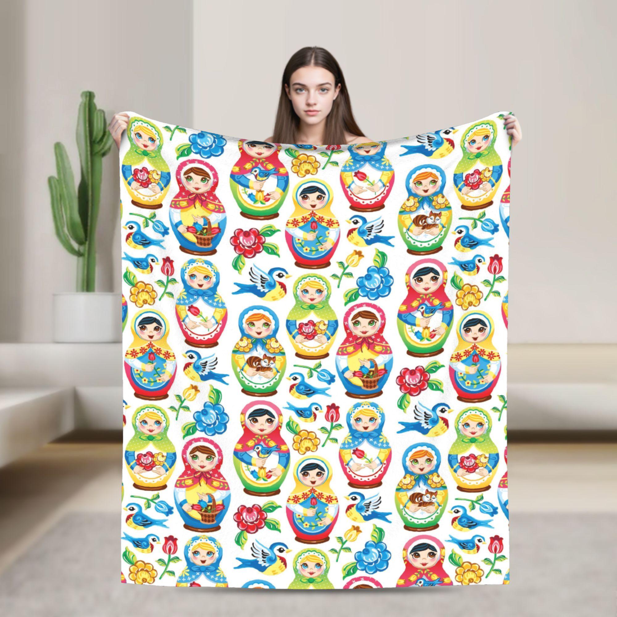 

Matryoshka Russian Nesting Doll Plush Blanket Cute Novelty Throw Blankets for Home Hotel Sofa 125*100cm Lightweight 100x150cm