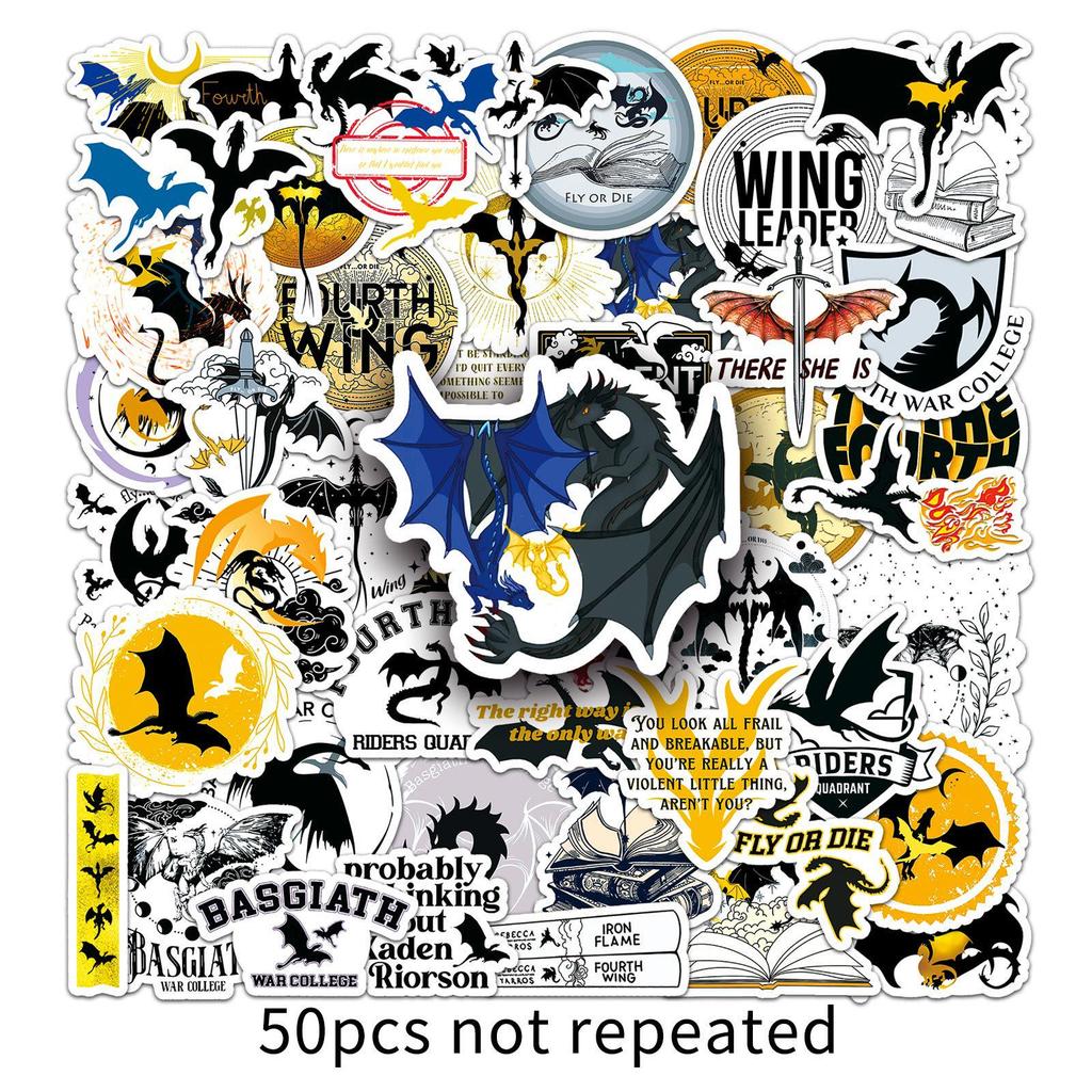 50 Fourth Wing Fantasy Novel Cartoon Waterproof Stickers for DIY Suitcase & Phone Case