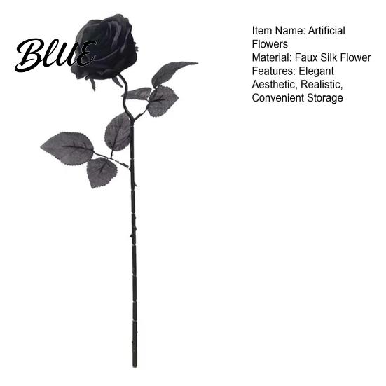 Black Themed Event Decor Realistic Silk Roses with Long Stems for Wedding Centerpieces, Halloween Home Faux Floral Arrangements Decor, Artificial