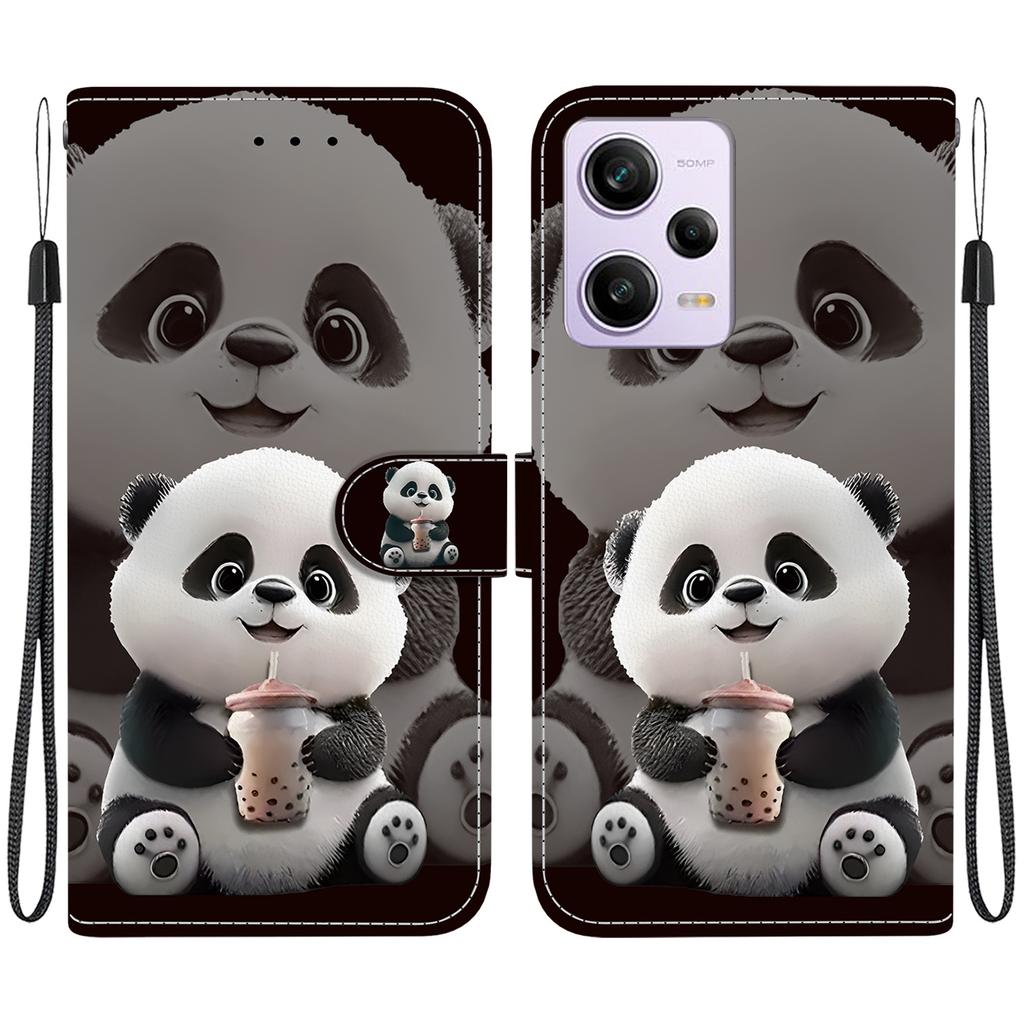 Handmade PU Leather Flip Case for Redmi Note 12 Pro/Xiaomi Poco X5 Pro Anti-Slip Shockproof Cover with Wrist Strap & Heart/Rose Cat Designs