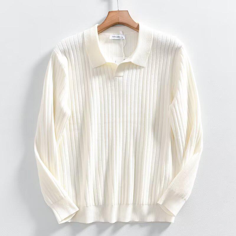 Men s Korean Style Long Sleeve V-neck Knit Sweater - Solid Color, Loose, Versatile, Breathable. L