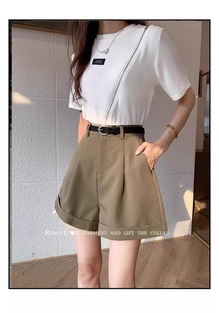 Summer 2025 Women's High Waist Pleated A-line Wide Leg Suit Shorts