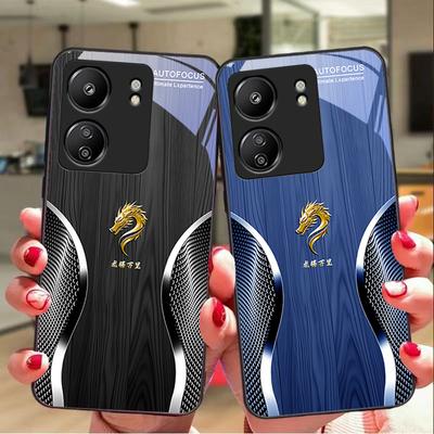 Wooden Dragon Black For Xiaomi Redmi 13C Note13 12 Pro Plus 5G Note 9 13T Pro POCO X6 F5 F6 Black Tempered Glass Phone Case