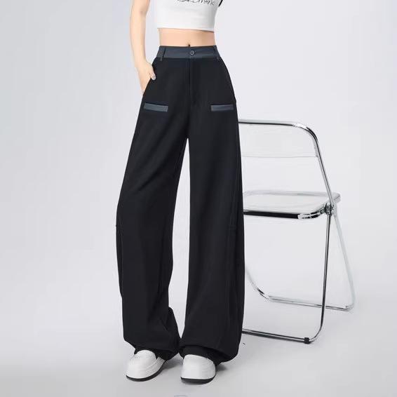 Spring 2026 Color-Block Curved Leg Wide Sweatpants: Spliced, Loose, Slimming, Good Drape, Sportswear
