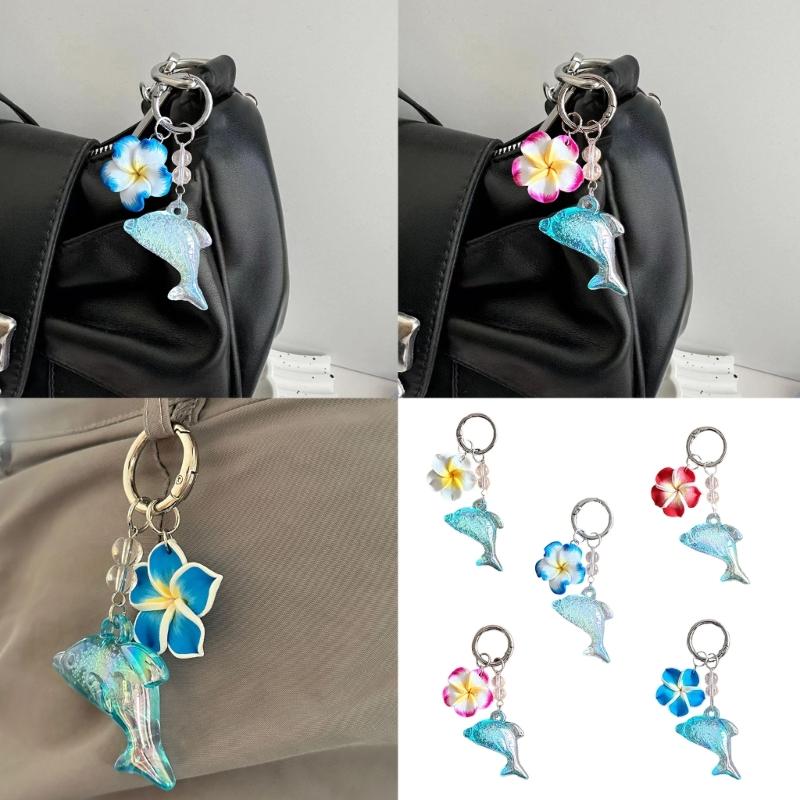 Delicate Floral Dolphin Keychain Lightweight Plastic Design Hanging Ornament Versatile Decoration For Keys Phones