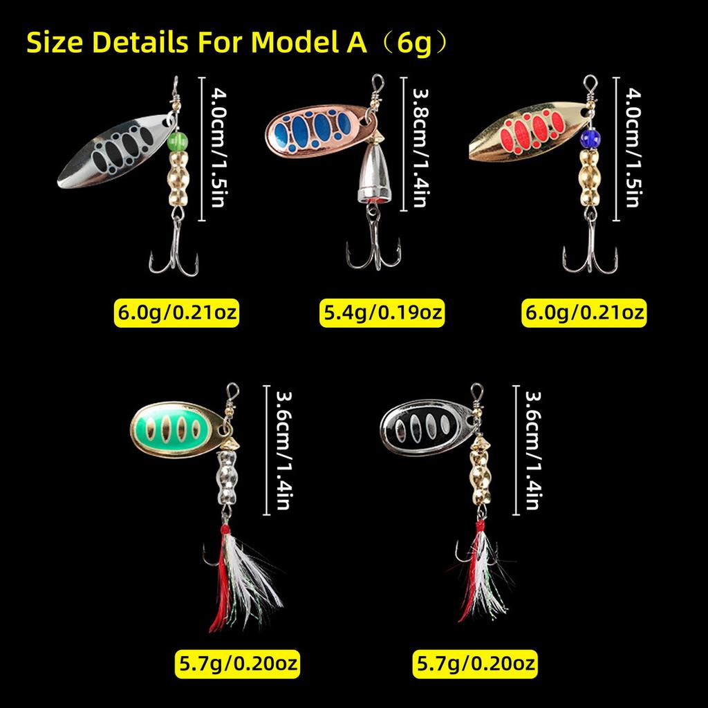 5PCS Premium Fishing Spinner Lure Set-Durable Zinc Alloy Metal Spoons with Vibrant Action for Trout Carp Fishing  Accessory Kit