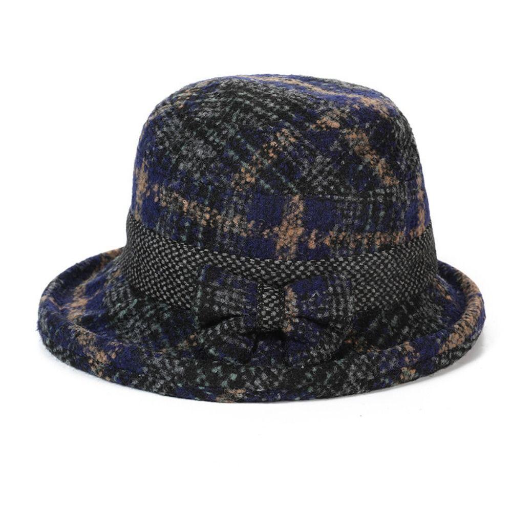 Tweed Fisherman Hat Thickened Warm Bowler Hat Elegant Bucket Hat  For Ladies
