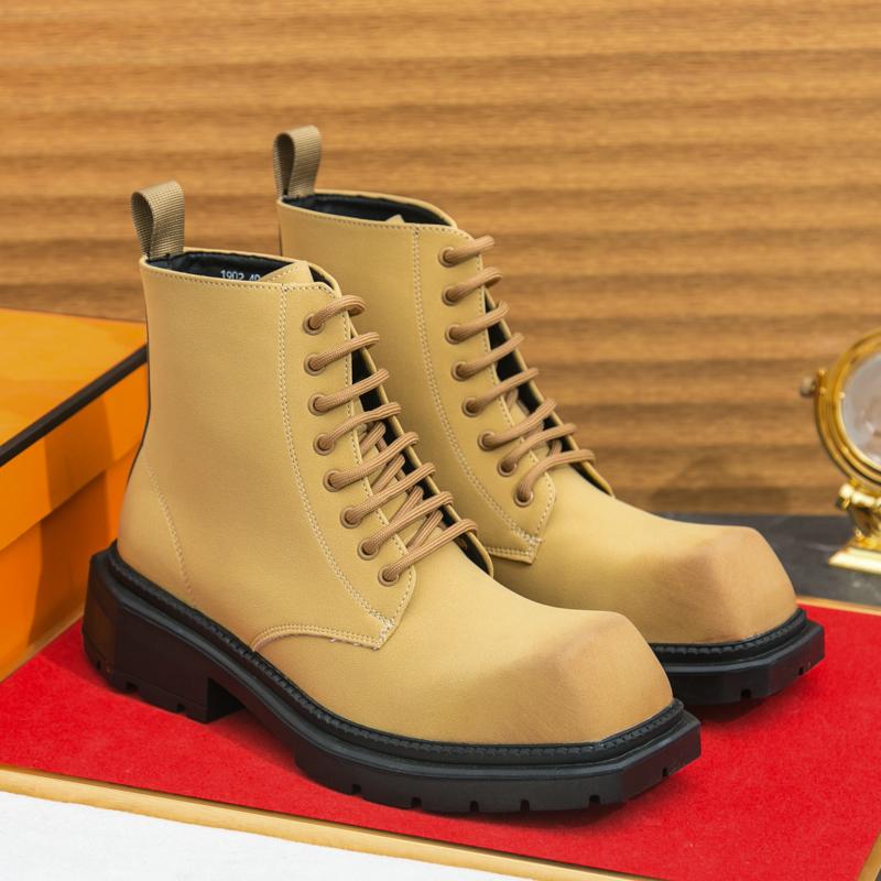 Winter Hot Selling High Top Workwear Shoes Thick Soled Lace Up Handsome Men's Motorcycle Boots Men's Business Ankle Boots