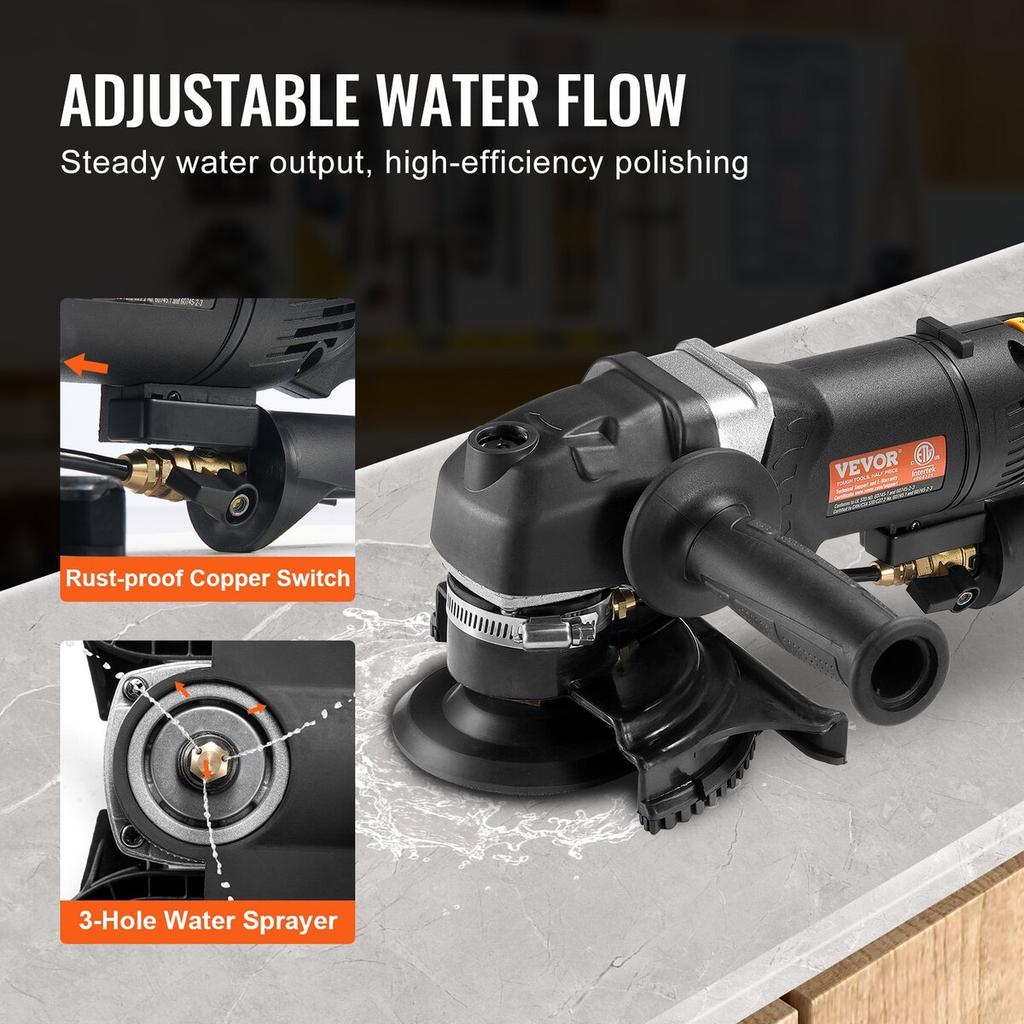 Wet Stone Polisher 4-Inch 800W Electric Concrete Polisher 6 Speed 7 Pads