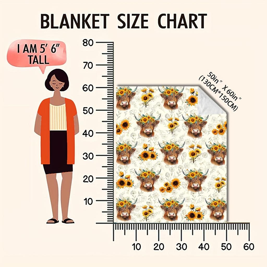 Custom Highland Cow Blanket Sunflower Floral Design Personalized Name Fleece Throw All Season Soft Warm Bedding Home Decor Gift