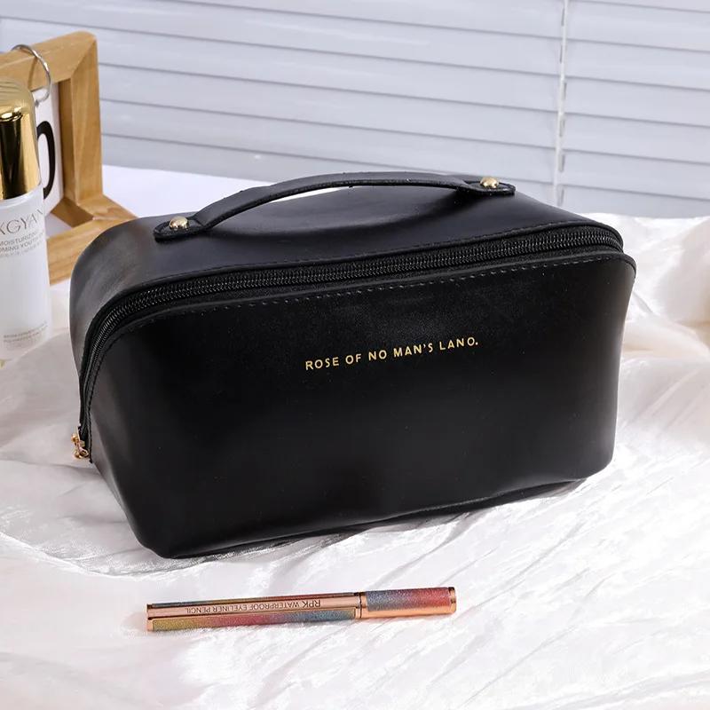 Mens Business Travel Bag Zipper Makeup Bags PU Leather Travel Toiletry Bag Cosmetics Organizer Storage Pouch Large Capacity