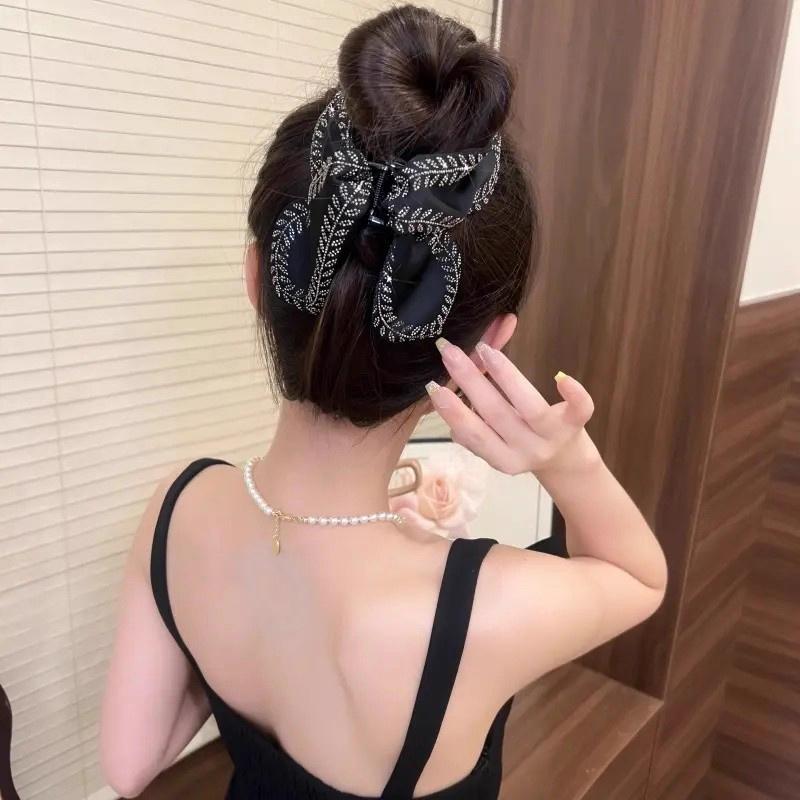 [Hair Claw Clip] 1pc Strong Hair Claw Clip for Thick Hair Black Big Size Non Slip Acrylic Clip Vintage Sparkle Stones Wheat Hair Accessory