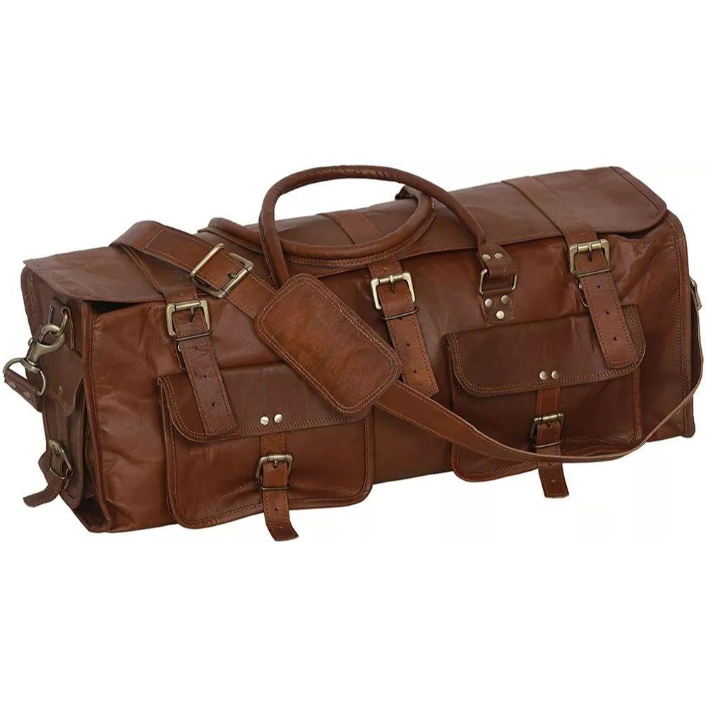 Ručně vyráběná kožená cestovní taška, Vintage kožená sportovní taška, Víkendová taška přes noc