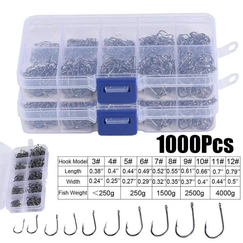 1600Pcs/1 Box Fishing Hooks Carbon Steel Strong Sharp Silver Circle Fishhook 3 #-12 #Jig Barbed Pesca Portable Lure Bait Tackle