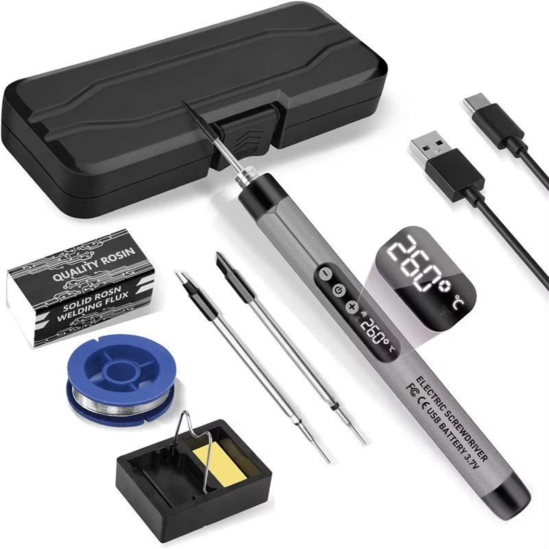 ABBP-3X Mini Cordless Soldering Iron Kit USB Portable Soldering Iron With LCD Adjustable Temperature Soldering Kit Gray