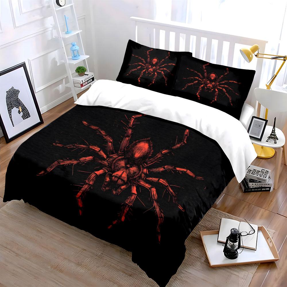 Red Spider On Black Background Bedding Duvet Cover Set (1*Duvet Cover 2*Pillowcases, Without Duvet Insert)