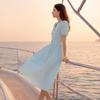 Sancai V-Neck Puff Sleeve A-Line Midi Dress