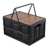 Foldable Outdoor Camping Storage Box with Wooden Lid - Large Capacity Handheld Container for Home and Car Organization