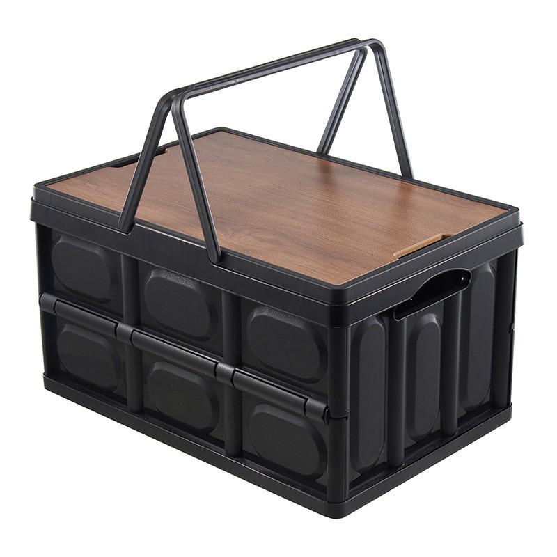 Foldable Outdoor Camping Storage Box with Wooden Lid - Large Capacity Handheld Container for Home and Car Organization
