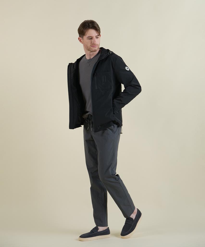 PANICALE Charcoal Poplin Elastic Waist Slim Fit Chino Pants