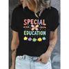 Women's Special Education Print Tee Crew Neck Short Sleeve Spring Summer Casual Top