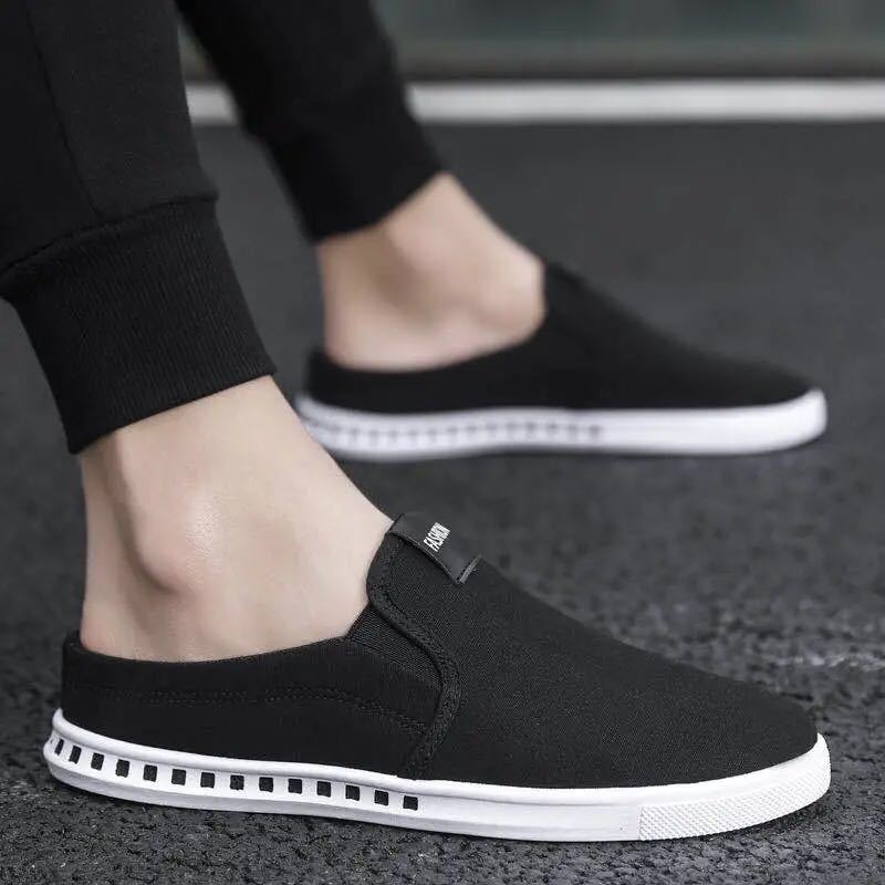 Letní pánská korejská verze Plátěné boty Ležérní staré pekingské látkové boty prodyšné slip on líné malé bílé poloviční pantofle boty na brusle