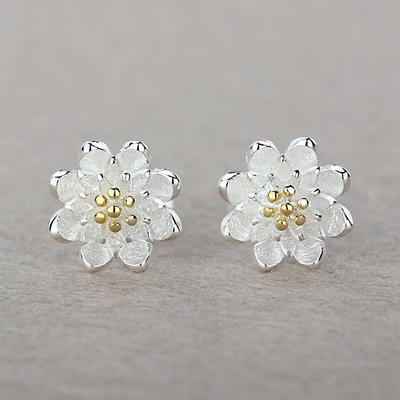 Butik Lady Shining Flower Fashion Kolczyk Sztyft Srebro Próby 925 Piercing Chrząstki Kolczyki Biżuteria Boho Prezent Dla Kobiet