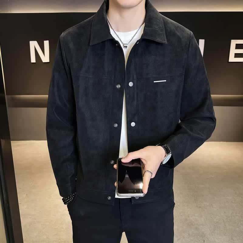 Lomon Men's Suede Biker Jacket