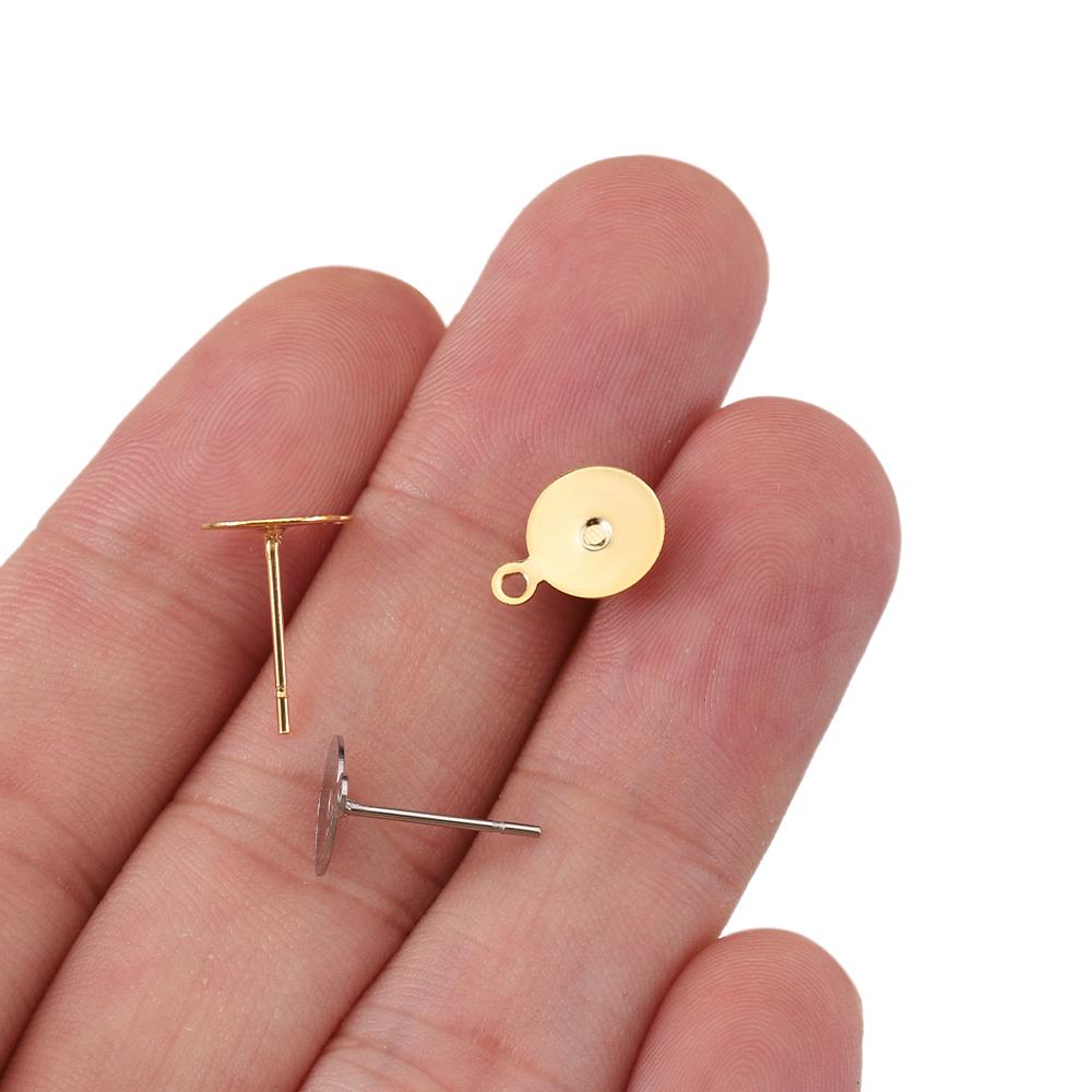 100Sets Stainless Steel Ear Studs with Plug Back Gold Color Earring Base Earring Dangle Pendant Jewelry Making DIY Wholesale