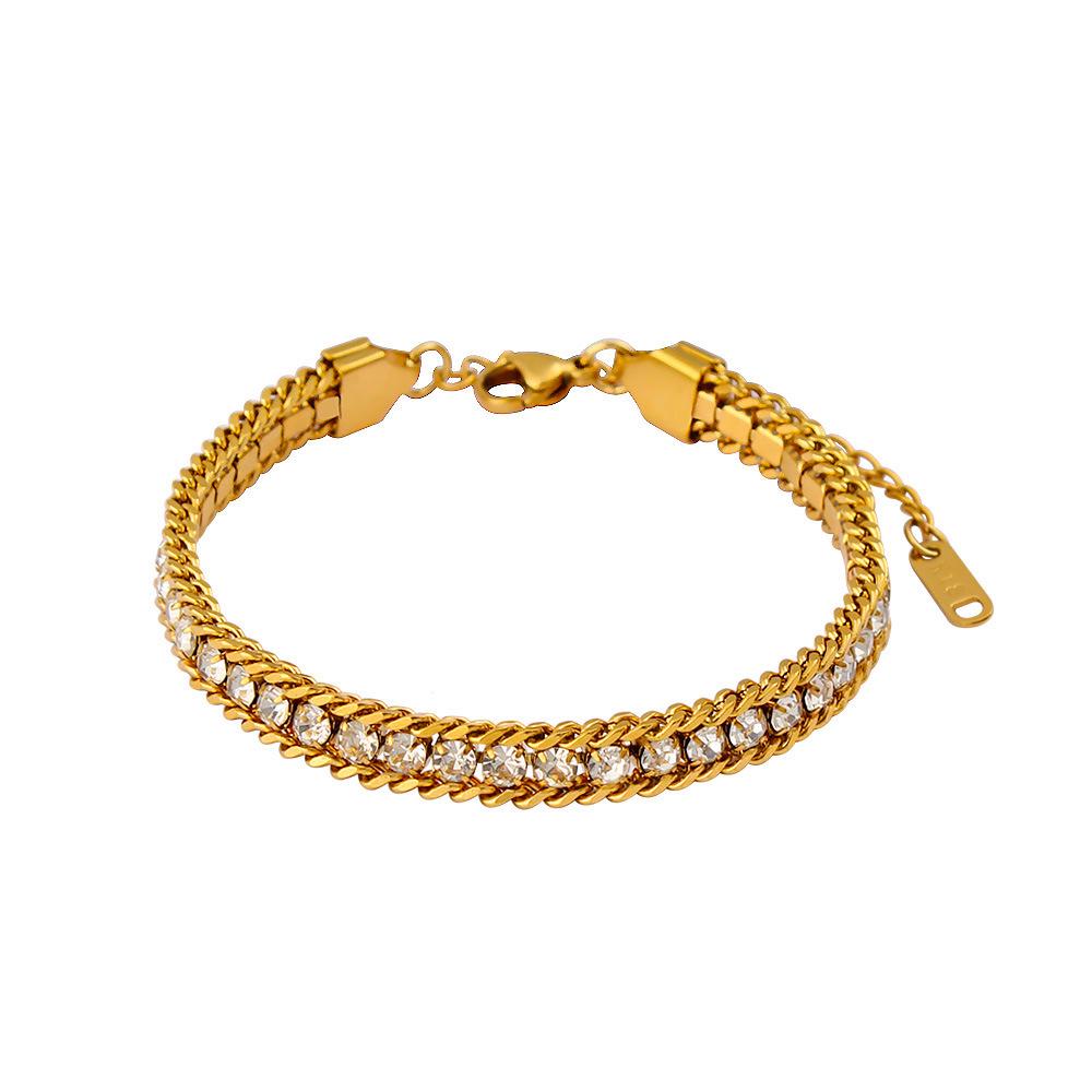 Pulsera en Capas de Acero Inoxidable y Oro de 18 Quilates con Circonita: Joyería Colorida y Versátil para Mujer