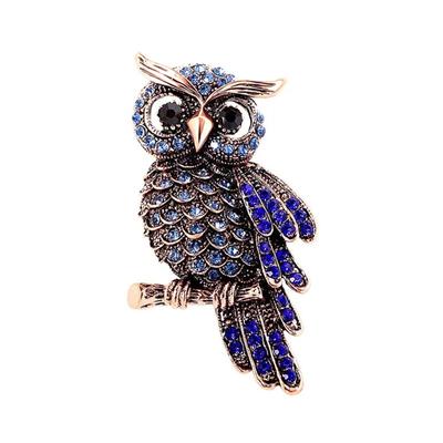 Vintage Diamond-studded Blue Owl Brooch Pin Women's Clothing Pin Accessories