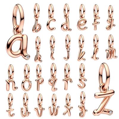 Roségold Beschichtet 26 A-Z Buchstaben Charm Perlen Hängend Passend für Original Schlangenarmband Halskette Perlen Für Diy Schmuck Damen Geschenk