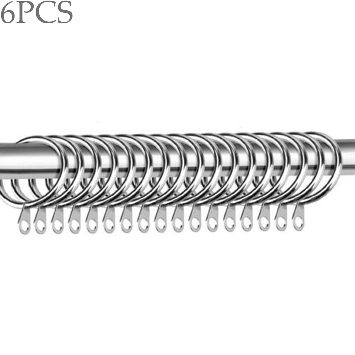 Металлические практичные прочные кольца для штор в ванную комнату, крючки для карнизов, римские круглые silver-6PCS