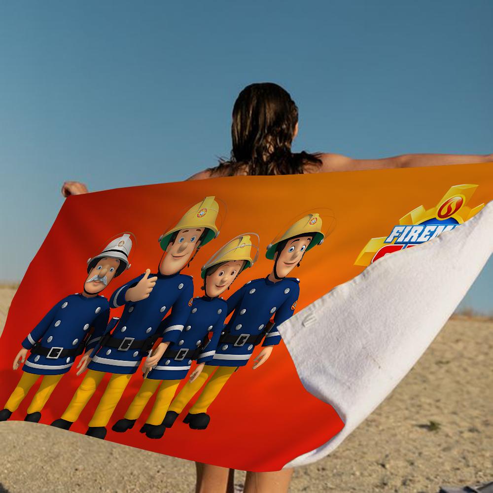 British Animated F-Fireman Sam Beach Towel Summer Kids Large Bath Pool Beach Towel Microfiber Absorbent for Swimming Travel