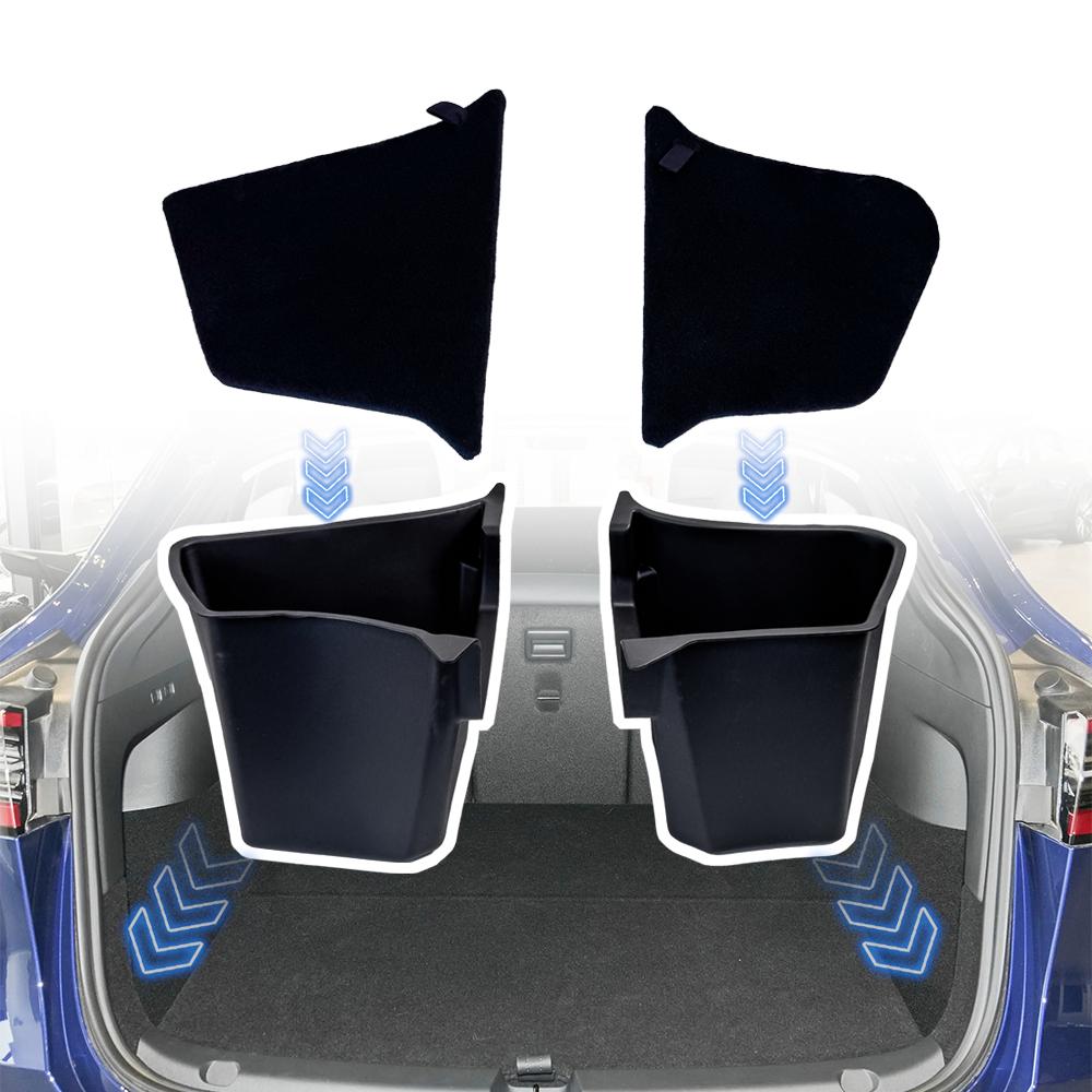 For Tesla Model Y Juniper 2025 Launch Refresh Rear Trunk Side Storage Box Cargo Organizer TPE Bin Flocking Mat Partition Board