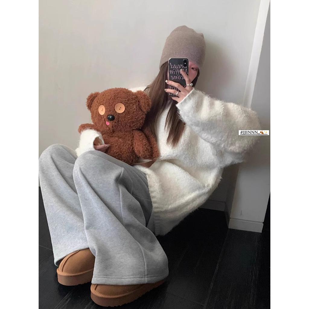 Women's High Waist Drawstring Sweatpants Solid Color Straight Leg Trousers Loose Casual Daily Bottoms